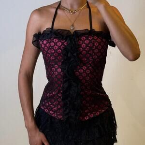 Black and Pink Ruffled Corset